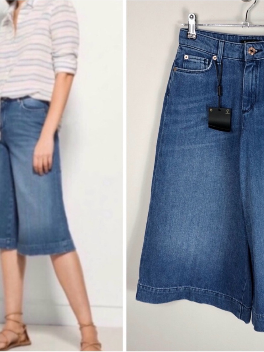 NWT Massimo Dutti Blue Wide-Leg Denim Culottes 4